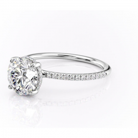 Inel de logodnă Sapphire din aur Alb 14kt cu moissanite tăietură rotundă – Montură pavé rafinată pentru profil înalt | Personalizează și configurează gratuit online [6]