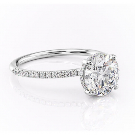 Halo - Inel de logodnă Sapphire din aur Alb 14kt cu moissanite tăietură rotundă – Montură pavé rafinată pentru profil înalt | Personalizează și configurează gratuit online