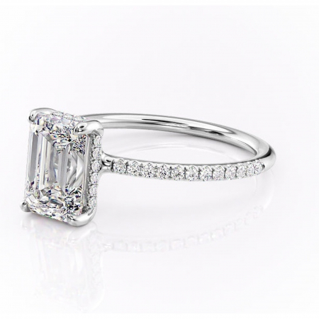 Inel de logodnă Sapphire din aur Alb 14kt cu moissanite tăietură smarald – Montură pavé rafinată pentru profil înalt | Personalizează și configurează gratuit online [6]