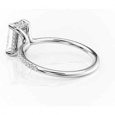 Inel de logodnă Sapphire din aur Alb 14kt cu moissanite tăietură smarald – Montură pavé rafinată pentru profil înalt | Personalizează și configurează gratuit online [4]