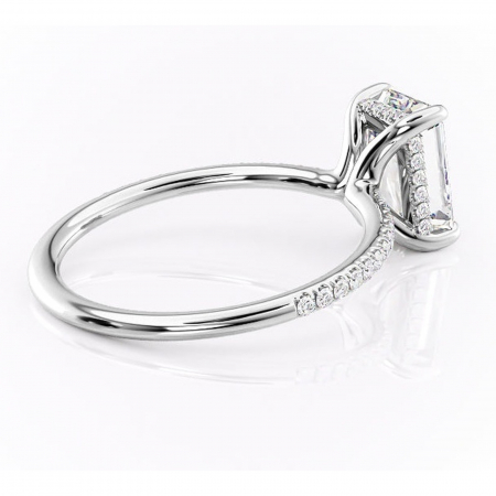 Inel de logodnă Sapphire din aur Alb 14kt cu moissanite tăietură smarald – Montură pavé rafinată pentru profil înalt | Personalizează și configurează gratuit online [2]