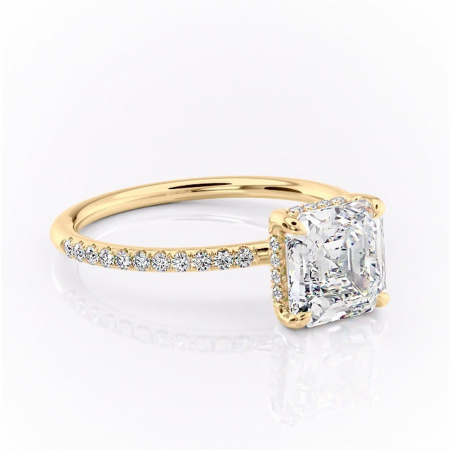 18K - Inel de logodnă Sapphire din aur Galben 18kt cu moissanite tăietură asscher – Montură pavé rafinată pentru profil înalt | Personalizează și configurează gratuit online