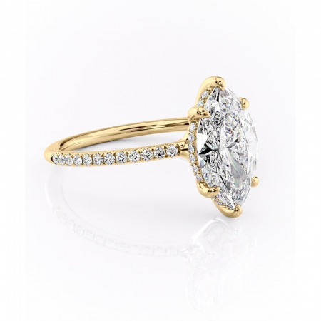 Marquise - Inel de logodnă Sapphire din aur Galben 18kt cu moissanite tăietură marquise – Montură pavé rafinată pentru profil înalt | Personalizează și configurează gratuit online