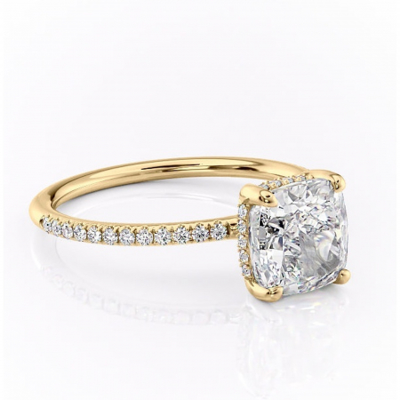 Pernă - Inel de logodnă Sapphire din aur Galben 18kt cu moissanite tăietură pernă – Montură pavé rafinată pentru profil înalt | Personalizează și configurează gratuit online