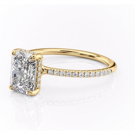 Inel de logodnă Sapphire din aur Galben 14kt cu moissanite tăietură radiantă – Montură pavé rafinată pentru profil înalt | Personalizează și configurează gratuit online [6]