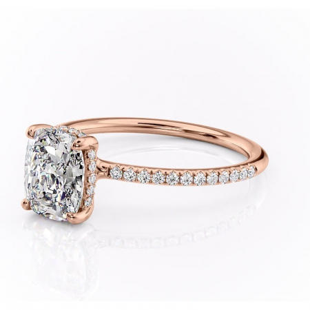 Inel de logodnă Sapphire din aur Rose 14kt cu moissanite tăietură asscher – Montură pavé rafinată pentru profil înalt | Personalizează și configurează gratuit online [6]