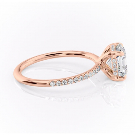 Inel de logodnă Sapphire din aur Rose 18kt cu moissanite tăietură asscher – Montură pavé rafinată pentru profil înalt | Personalizează și configurează gratuit online [1]