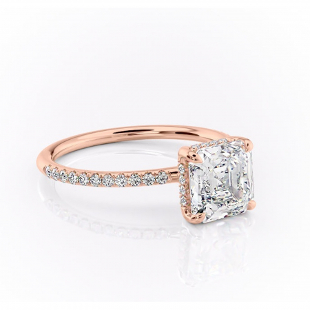 18K - Inel de logodnă Sapphire din aur Rose 18kt cu moissanite tăietură asscher – Montură pavé rafinată pentru profil înalt | Personalizează și configurează gratuit online