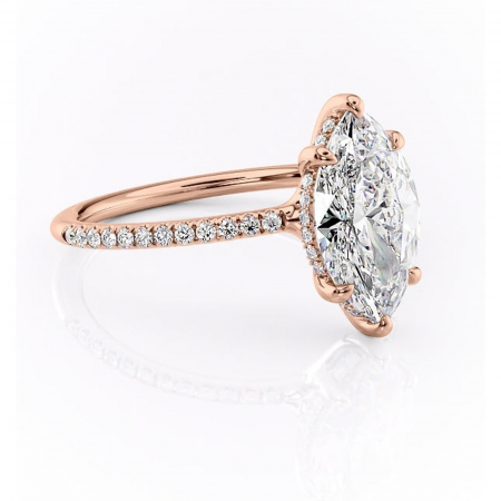14K - Inel de logodnă Sapphire din aur Rose 14kt cu moissanite tăietură marquise – Montură pavé rafinată pentru profil înalt | Personalizează și configurează gratuit online