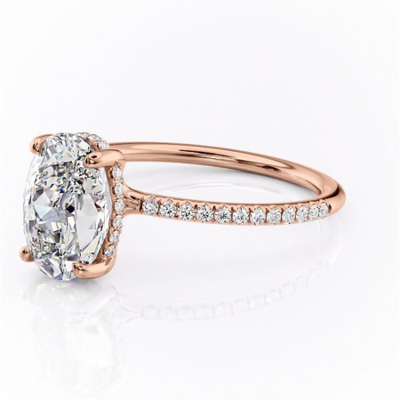 Inel de logodnă Sapphire din aur Rose 18kt cu moissanite tăietură ovală – Montură pavé rafinată pentru profil înalt | Personalizează și configurează gratuit online [6]