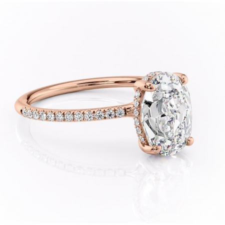 14K - Inel de logodnă Sapphire din aur Rose 14kt cu moissanite tăietură ovală – Montură pavé rafinată pentru profil înalt | Personalizează și configurează gratuit online
