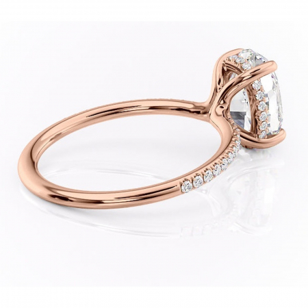 Inel de logodnă Sapphire din aur Rose 18kt cu moissanite tăietură ovală – Montură pavé rafinată pentru profil înalt | Personalizează și configurează gratuit online [2]