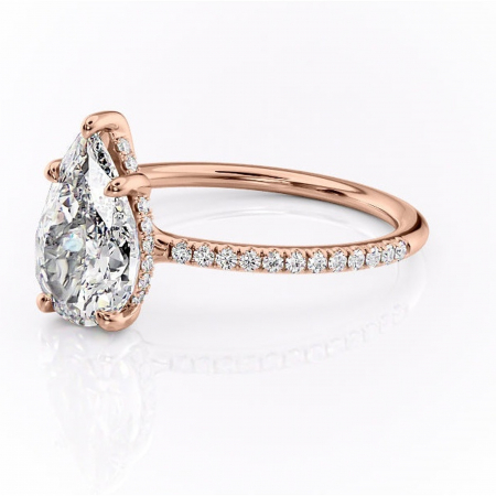 Inel de logodnă Sapphire din aur Rose 14kt cu moissanite tăietură pară – Montură pavé rafinată pentru profil înalt | Personalizează și configurează gratuit online [6]