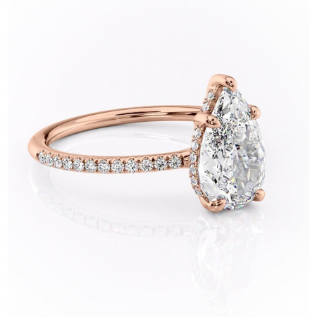 18K - Inel de logodnă Sapphire din aur Rose 18kt cu moissanite tăietură pară – Montură pavé rafinată pentru profil înalt | Personalizează și configurează gratuit online