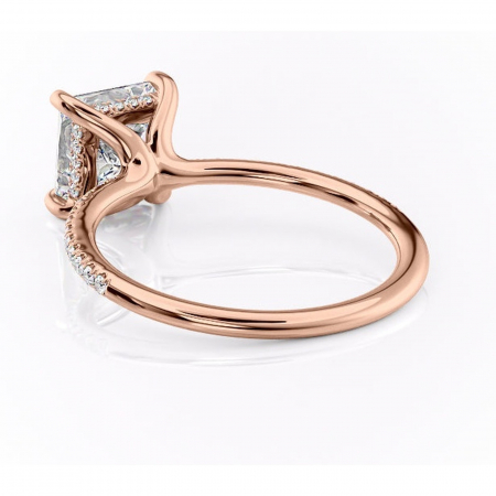 Inel de logodnă Sapphire din aur Rose 18kt cu moissanite tăietură princess – Montură pavé rafinată pentru profil înalt | Personalizează și configurează gratuit online [3]