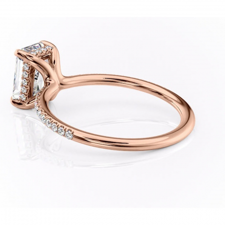 Inel de logodnă Sapphire din aur Rose 14kt cu moissanite tăietură radiantă – Montură pavé rafinată pentru profil înalt | Personalizează și configurează gratuit online [4]