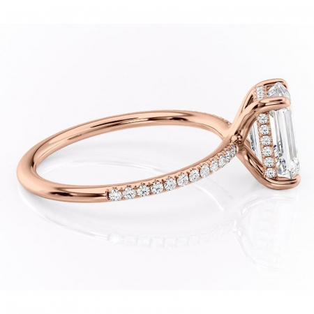Inel de logodnă Sapphire din aur Rose 14kt cu moissanite tăietură smarald – Montură pavé rafinată pentru profil înalt | Personalizează și configurează gratuit online [1]