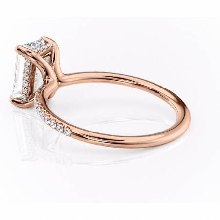 Inel de logodnă Sapphire din aur Rose 14kt cu moissanite tăietură smarald – Montură pavé rafinată pentru profil înalt | Personalizează și configurează gratuit online [4]