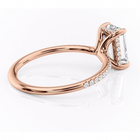 Inel de logodnă Sapphire din aur Rose 14kt cu moissanite tăietură smarald – Montură pavé rafinată pentru profil înalt | Personalizează și configurează gratuit online [2]