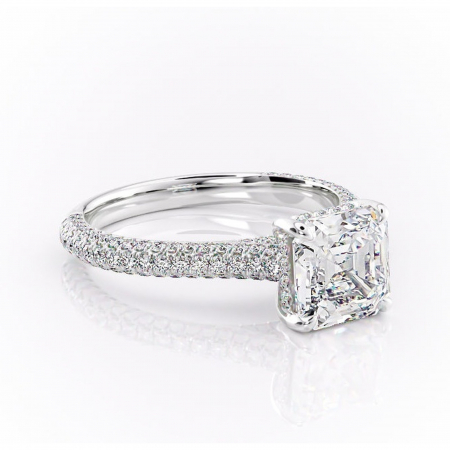 Asscher - Inel de logodnă Seraphina din aur Alb 14kt cu moissanite tăietură asscher – Montură pavé rafinată pentru profil înalt | Personalizează și configurează gratuit online