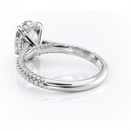 Inel de logodnă Seraphina din aur Alb 14kt cu moissanite tăietură ovală – Montură pavé rafinată pentru profil înalt | Personalizează și configurează gratuit online [3]