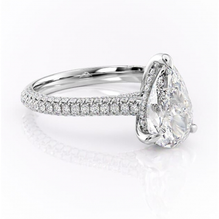 Pară - Inel de logodnă Seraphina din aur Alb 14kt cu moissanite tăietură pară – Montură pavé rafinată pentru profil înalt | Personalizează și configurează gratuit online