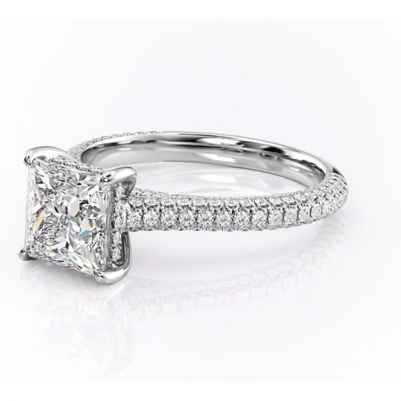 Inel de logodnă Seraphina din aur Alb 14kt cu moissanite tăietură princess – Montură pavé rafinată pentru profil înalt | Personalizează și configurează gratuit online [6]