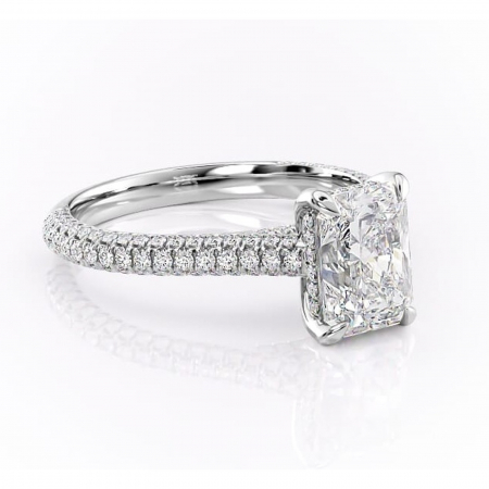 Radiantă - Inel de logodnă Seraphina din aur Alb 14kt cu moissanite tăietură radiantă – Montură pavé rafinată pentru profil înalt | Personalizează și configurează gratuit online