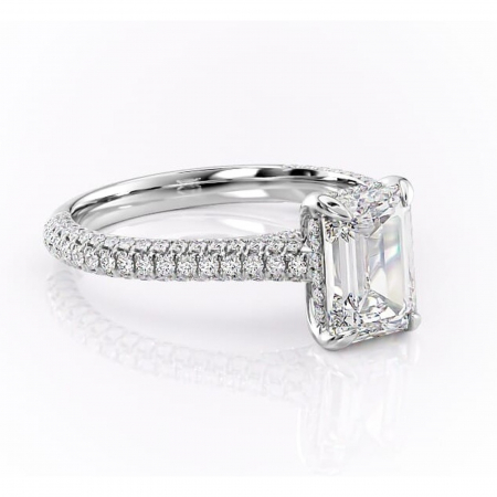 Smarald - Inel de logodnă Seraphina din aur Alb 14kt cu moissanite tăietură smarald – Montură pavé rafinată pentru profil înalt | Personalizează și configurează gratuit online