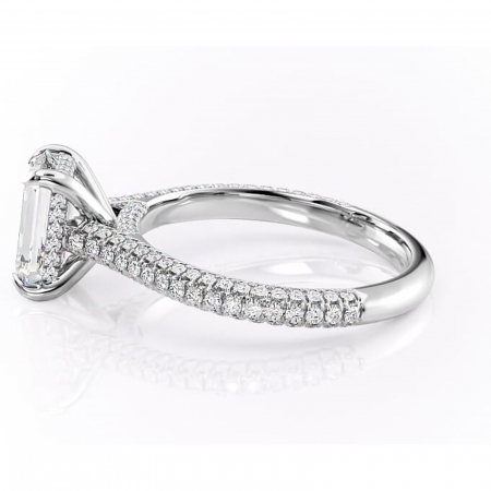 Inel de logodnă Seraphina din aur Alb 14kt cu moissanite tăietură smarald – Montură pavé rafinată pentru profil înalt | Personalizează și configurează gratuit online [5]