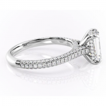 Inel de logodnă Seraphina din aur Alb 14kt cu moissanite tăietură smarald – Montură pavé rafinată pentru profil înalt | Personalizează și configurează gratuit online [1]