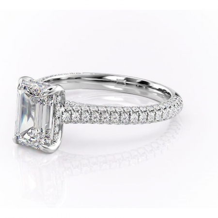 Inel de logodnă Seraphina din aur Alb 14kt cu moissanite tăietură smarald – Montură pavé rafinată pentru profil înalt | Personalizează și configurează gratuit online [6]