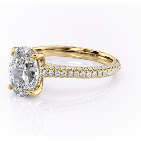 Inel de logodnă Seraphina din aur Galben 14kt cu moissanite tăietură ovală – Montură pavé rafinată pentru profil înalt | Personalizează și configurează gratuit online [6]