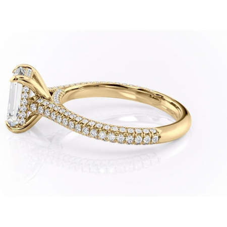 Inel de logodnă Seraphina din aur Galben 14kt cu moissanite tăietură smarald – Montură pavé rafinată pentru profil înalt | Personalizează și configurează gratuit online [5]