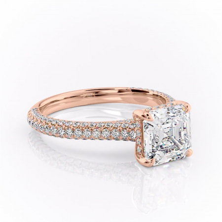 18K - Inel de logodnă Seraphina din aur Rose 18kt cu moissanite tăietură asscher – Montură pavé rafinată pentru profil înalt | Personalizează și configurează gratuit online