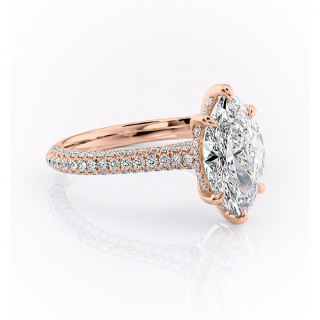 14K - Inel de logodnă Seraphina din aur Rose 14kt cu moissanite tăietură marquise – Montură pavé rafinată pentru profil înalt | Personalizează și configurează gratuit online