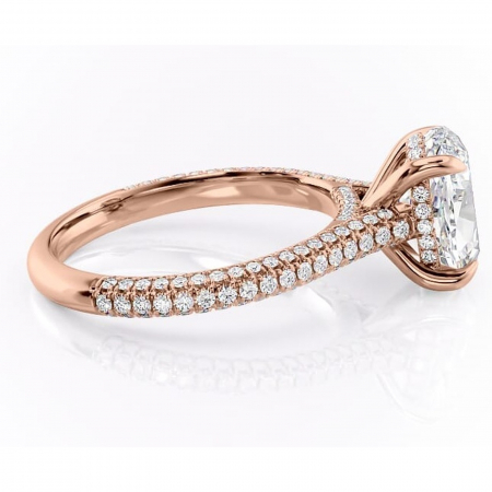 Inel de logodnă Seraphina din aur Rose 14kt cu moissanite tăietură ovală – Montură pavé rafinată pentru profil înalt | Personalizează și configurează gratuit online [1]
