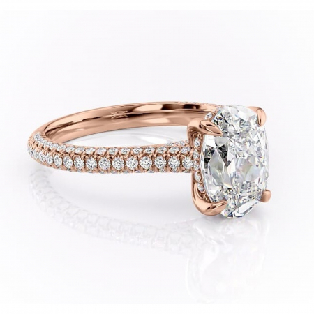 Ovală - Inel de logodnă Seraphina din aur Rose 18kt cu moissanite tăietură ovală – Montură pavé rafinată pentru profil înalt | Personalizează și configurează gratuit online