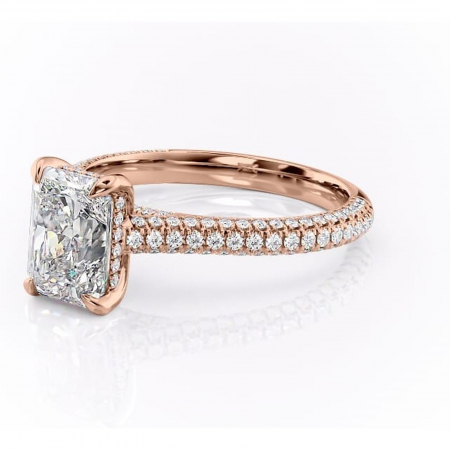 Inel de logodnă Seraphina din aur Rose 14kt cu moissanite tăietură radiantă – Montură pavé rafinată pentru profil înalt | Personalizează și configurează gratuit online [6]