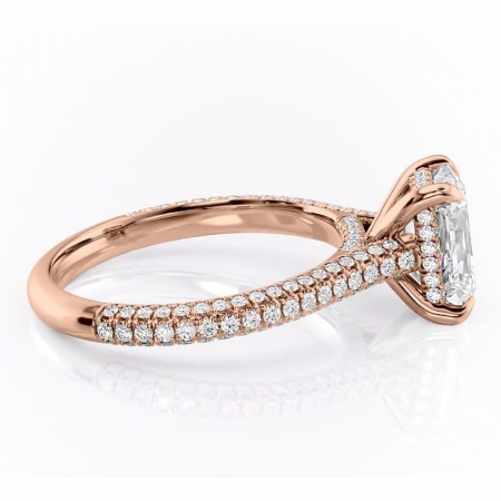 Inel de logodnă Seraphina din aur Rose 14kt cu moissanite tăietură radiantă – Montură pavé rafinată pentru profil înalt | Personalizează și configurează gratuit online [1]