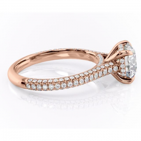 Inel de logodnă Seraphina din aur Rose 14kt cu moissanite tăietură rotundă – Montură pavé rafinată pentru profil înalt | Personalizează și configurează gratuit online [1]