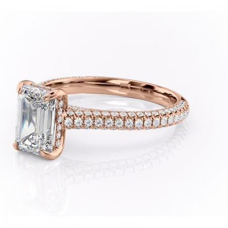 Inel de logodnă Seraphina din aur Rose 18kt cu moissanite tăietură smarald – Montură pavé rafinată pentru profil înalt | Personalizează și configurează gratuit online [6]