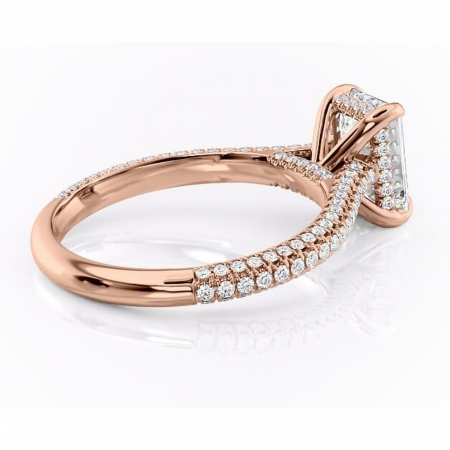 Inel de logodnă Seraphina din aur Rose 18kt cu moissanite tăietură smarald – Montură pavé rafinată pentru profil înalt | Personalizează și configurează gratuit online [2]