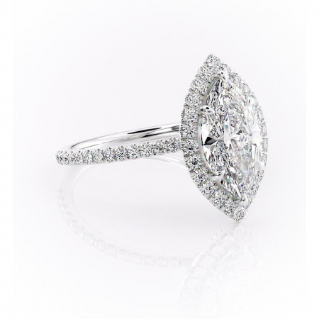 Marquise - Inel de logodnă Serelith din aur Alb 14kt cu moissanite tăietură marquise – Halo rafinată pentru profil înalt | Personalizează și configurează gratuit online
