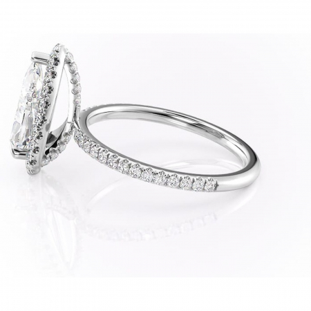 Inel de logodnă Serelith din aur Alb 14kt cu moissanite tăietură pară – Halo rafinată pentru profil înalt | Personalizează și configurează gratuit online [5]