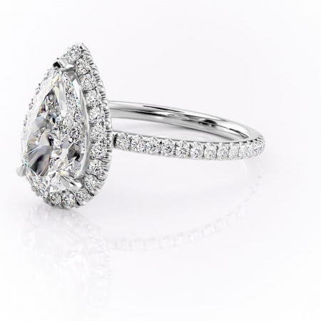 Inel de logodnă Serelith din aur Alb 14kt cu moissanite tăietură pară – Halo rafinată pentru profil înalt | Personalizează și configurează gratuit online [6]