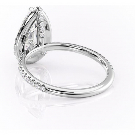 Inel de logodnă Serelith din aur Alb 14kt cu moissanite tăietură pară – Halo rafinată pentru profil înalt | Personalizează și configurează gratuit online [3]