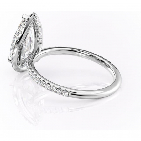 Inel de logodnă Serelith din aur Alb 14kt cu moissanite tăietură pară – Halo rafinată pentru profil înalt | Personalizează și configurează gratuit online [4]