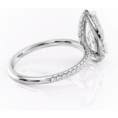 Inel de logodnă Serelith din aur Alb 14kt cu moissanite tăietură pară – Halo rafinată pentru profil înalt | Personalizează și configurează gratuit online [2]