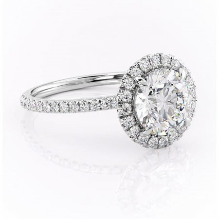 Accent - Inel de logodnă Serelith din aur Alb 14kt cu moissanite tăietură rotundă – Halo rafinată pentru profil înalt | Personalizează și configurează gratuit online